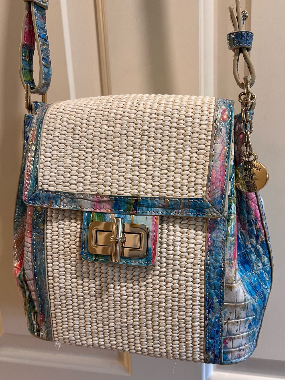 Brahmin Woven Straw Margo Crossbody Bag with Multicolor Trim - Picture 1 of 9